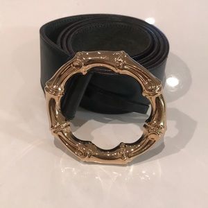 GUCCI green belt with gold bamboo hardware